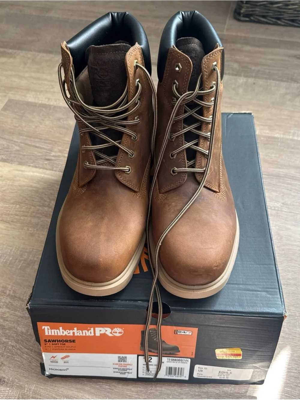 Timberland PRO Brown Leather Lace-Up Work Boots with Black Collar